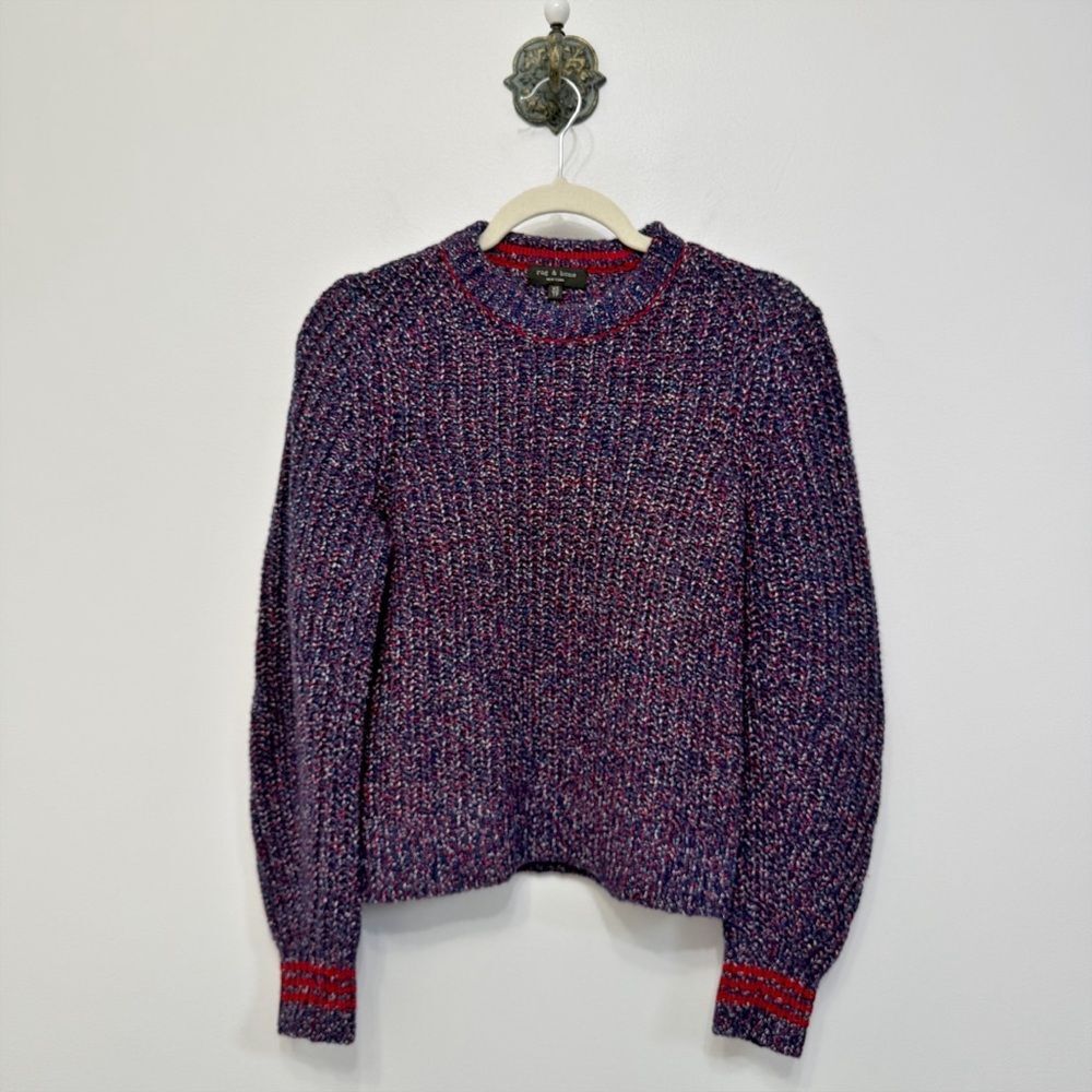 Rag & Bone Cheryl Rib Knit Sweater Navy Blue Red Wool Blend Women's XS Classic